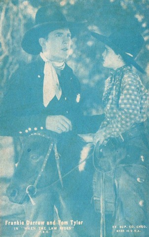 Tom Tyler and Frankie Darro When the Law Rides turquoise ESCO postcard