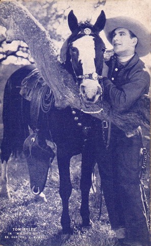Tom Tyler with horse in Wild to Go black and white arcade card