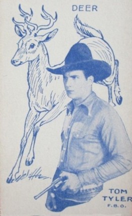 Tom Tyler with a deer strip card white with blue ink