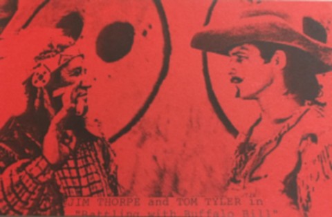 Tom Tyler with Jim Thorpe in Battling with Buffalo Bill red arcade card