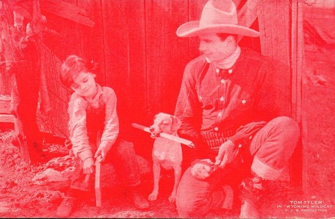 Tom Tyler The Wyoming Wildcat pink tint postcard